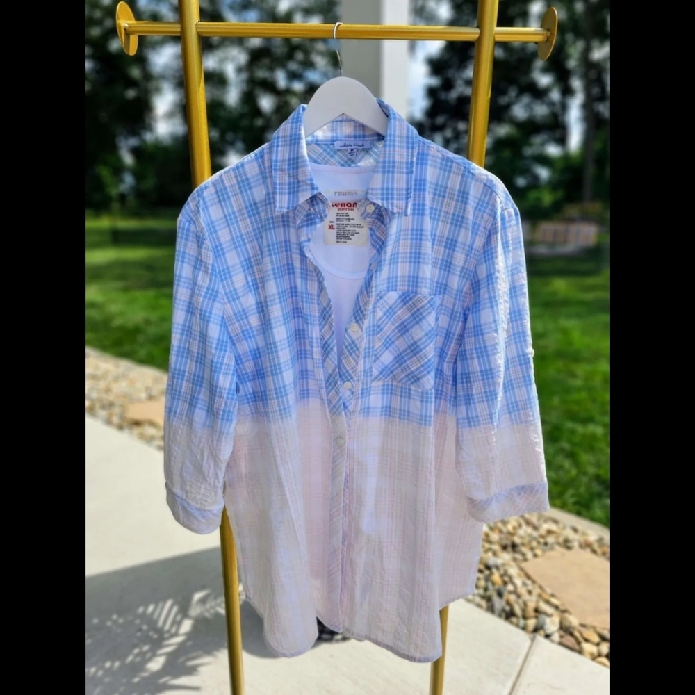 BOUTIQUE NWT White Birch Pastel Blue and Pink Plaid Shirt Large